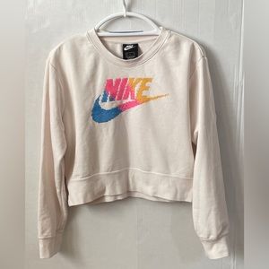 Nike Cream Beige Colorful Logo Crop Top Long Sleeves Sweatshirt